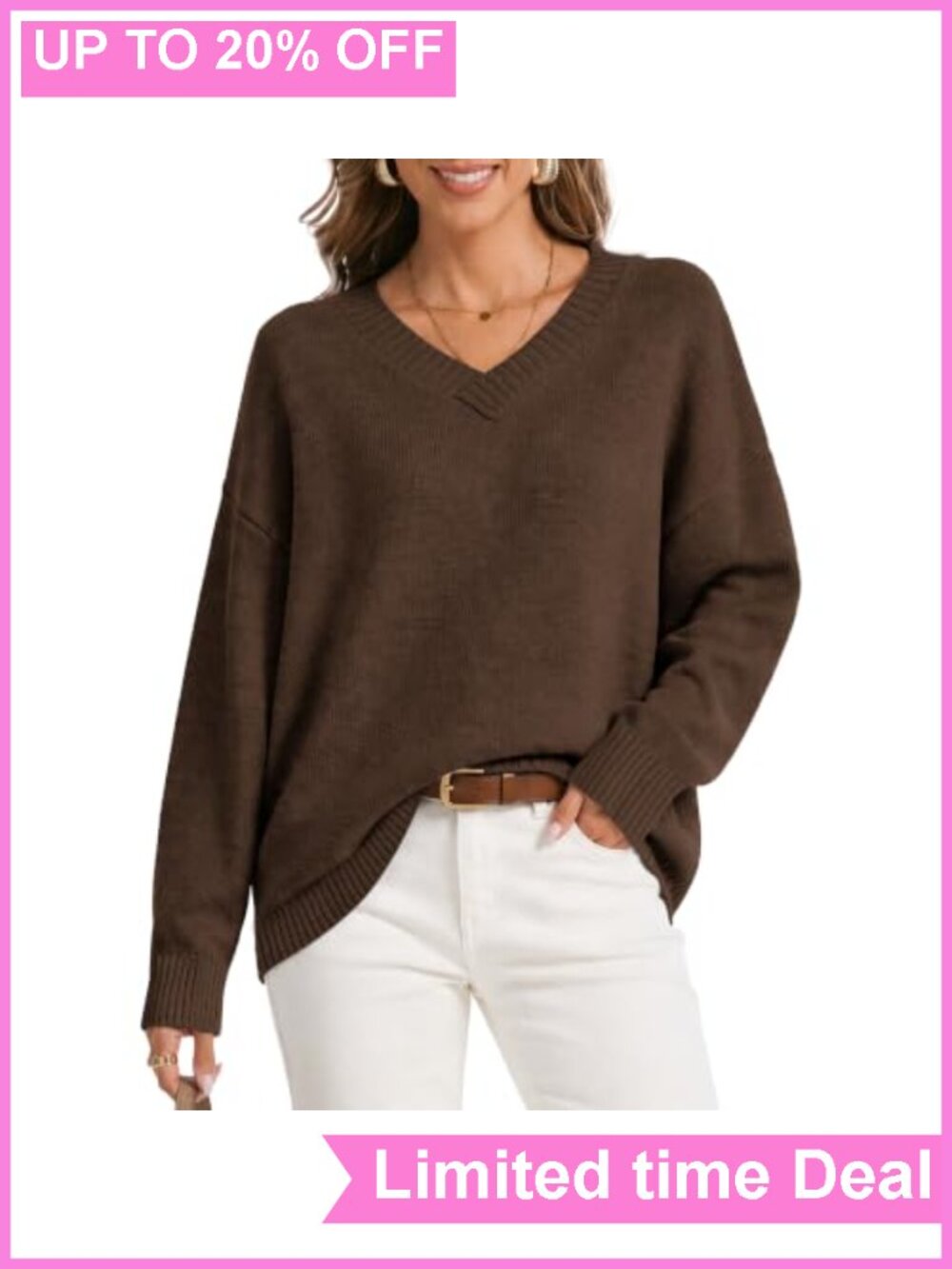 Cashmere Blend Slouchy Oversized V Neck Knit Pullover Sweater Women